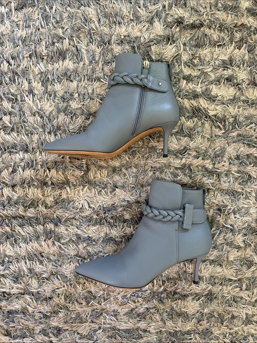 Valentino Garavani Gray Braided Leather Boots Size 39 Box Dustbag Heels 2.5”